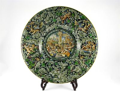 Appraisal: A large Cantagalli dish the well painted with a scene