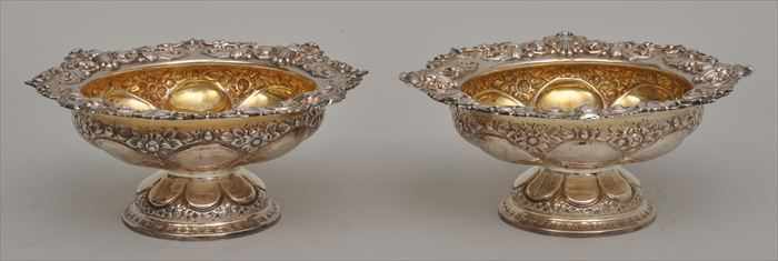 Appraisal: PAIR OF ENGLISH SILVER COMPOTES Marks for Atkin Bros Sheffield