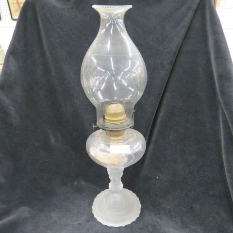 Appraisal: Early American Pattern Glass Three Faces oil lamp scarce base