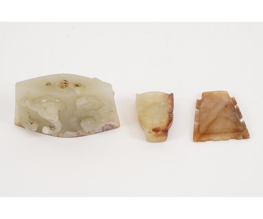 Appraisal: Three pieces of natural jade Chinese carvings Largest h x