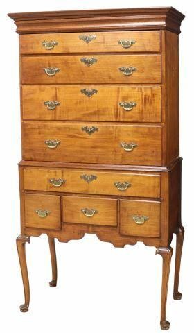 Appraisal: American Queen Anne maple highboy chest on chest New Hampshire