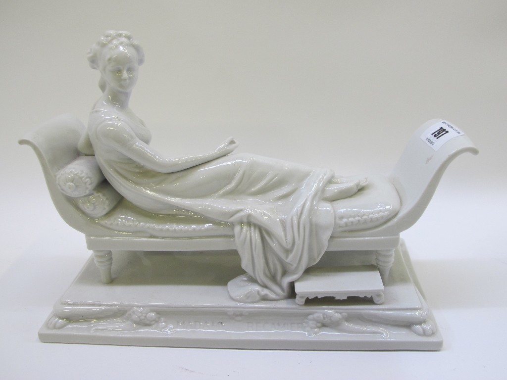 Appraisal: Sitzendorf white glazed figure of a woman reclining on a