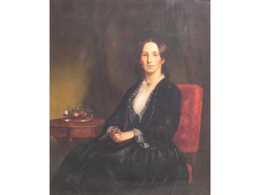 Appraisal: ENGLISH SCHOOL CIRCA Portrait of a Lady wearing black costume