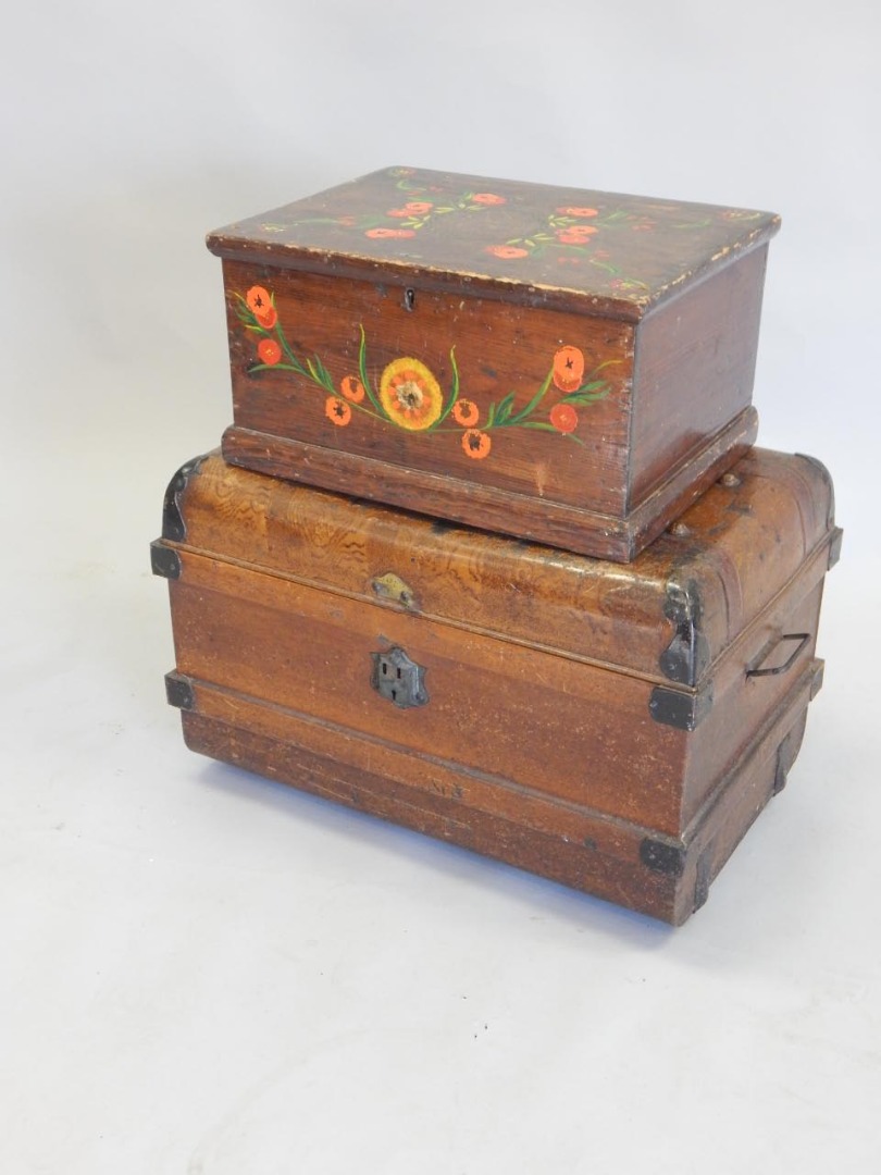 Appraisal: A Victorian later painted and stained pine small blanket box