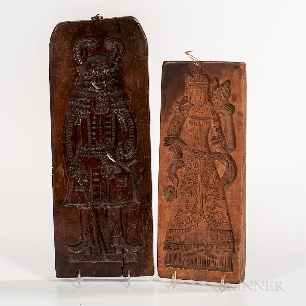 Appraisal: Two Carved Figural Cookie Boards Two Carved Figural Cookie Boards