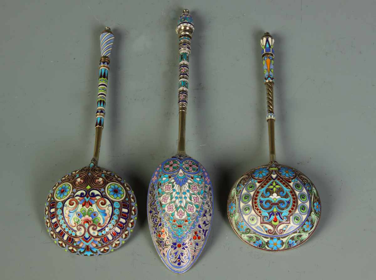 Appraisal: Russian Enameled Spoons Russian Enameled Spoons oz A few very