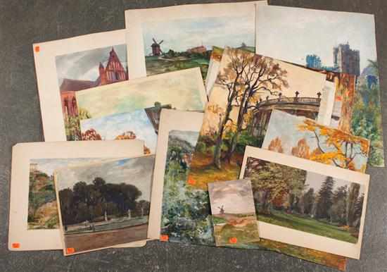 Appraisal: Richard Hendorf German - Seventeen assorted unframed landscapes with architecture