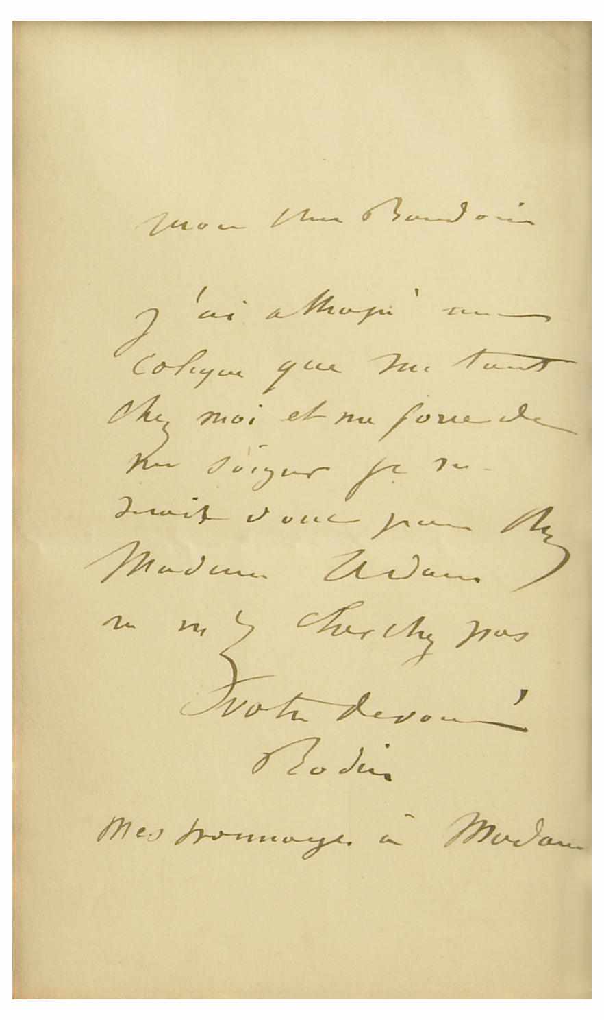 Appraisal: RODIN AUGUSTE - Autograph Letter Signed ''Rodin'' p mo n