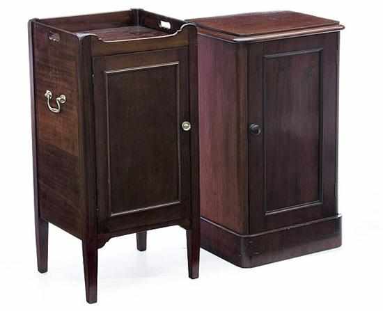 Appraisal: English mahogany bedstands circa rectangular top featuring gallery with pierced