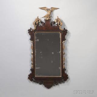 Appraisal: Walnut and Gilt-gesso Mirror England late th century with phoenix