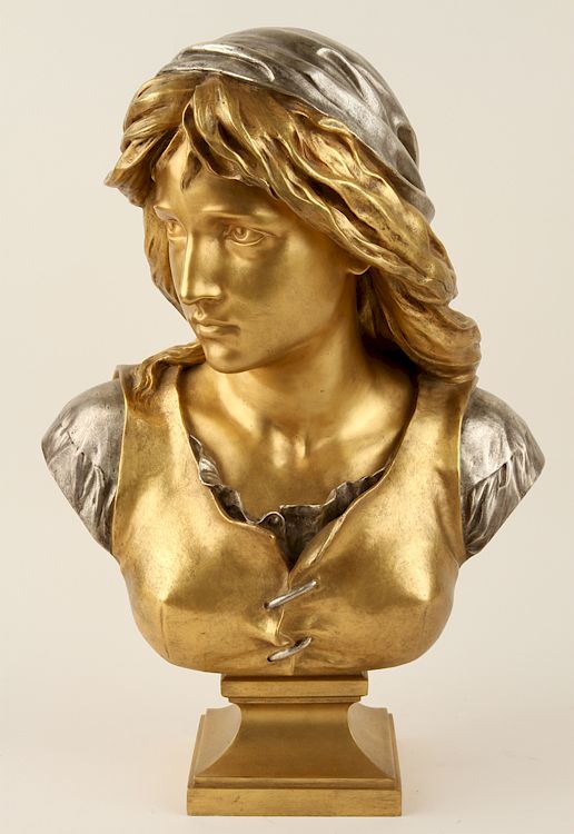 Appraisal: EUGENE-ANTOINE AIZELIN BRONZE BUST WOMAN SIGNED Eugene-Antoine Aizelin French -