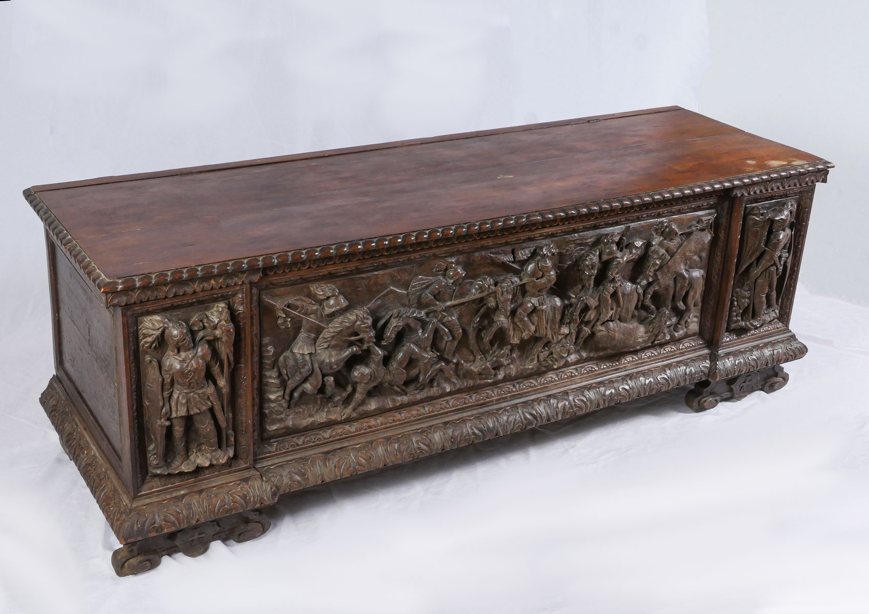 Appraisal: CARVED FIGURAL TH CENTURY ITALIAN COFFER Having an extensively carved