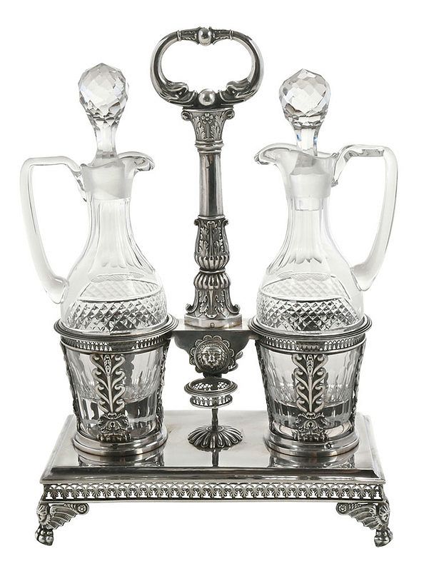 Appraisal: Empire French Silver Cruet Stand Paris - double cruet openwork