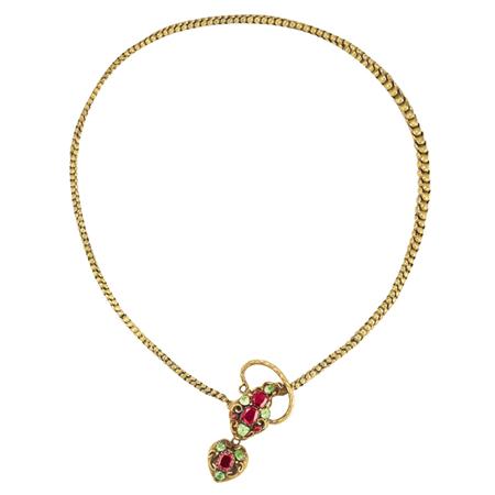 Appraisal: Antique Gold Garnet and Green Stone Snake Memorial Pendant-Necklace Estimate