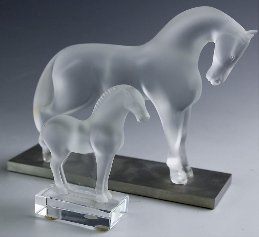 Appraisal: Lalique French Crystal Tang Siglavy Horse Figures Laliqur French frosted