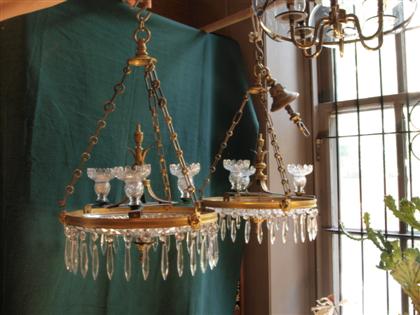 Appraisal: Pair of Empire style gilt metal and glass chandeliers th