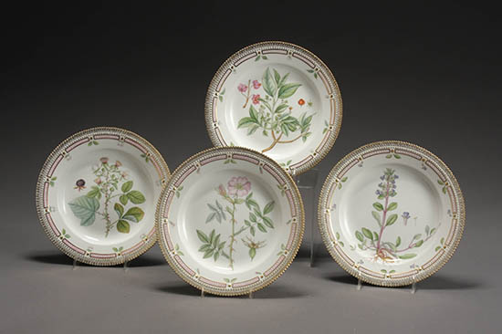 Appraisal: Four Royal Copenhagen 'Flora Danica' Dinner Plates Two Dated and