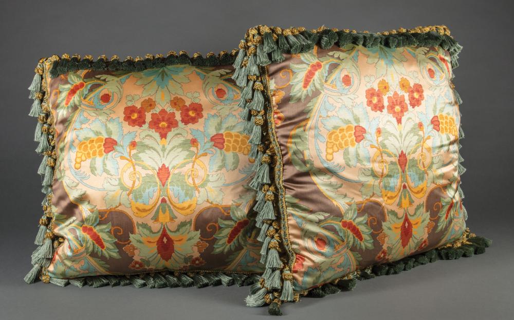 Appraisal: Pair of Silk Pillows double-sided acanthus foliate and floral design