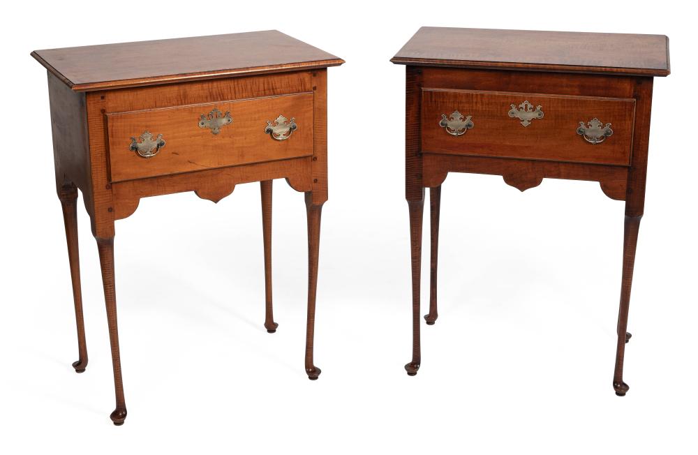 Appraisal: PAIR OF QUEEN ANNE-STYLE ONE-DRAWER SIDE TABLES TH CENTURY HEIGHTS