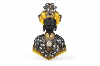 Appraisal: A Nardi Moretto Blackamoor Brooch Gold Ebony Silver Diamond and