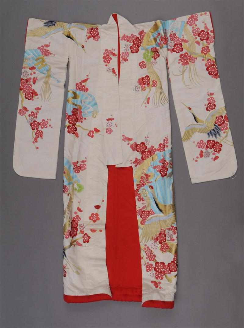 Appraisal: JAPANESE GOLD THREAD AND SILK EMBROIDERED KIMONO AND A SILVERED