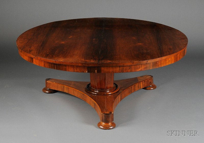 Appraisal: Victorian Rosewood Circular Low Table c with plain frieze faceted