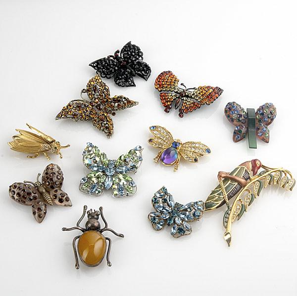 Appraisal: BUTTERLFY OR INSECT BROOCHES Eleven pieces th C Gold enameled