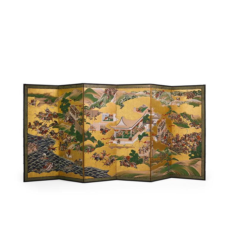 Appraisal: JAPANESE PAINTED SCREEN Hand-painted decoration depicting the Year War with