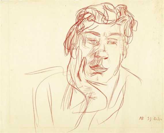 Appraisal: KOKOSCHKA OSKAR Poechlarn - Montreux Portrait of a woman Red