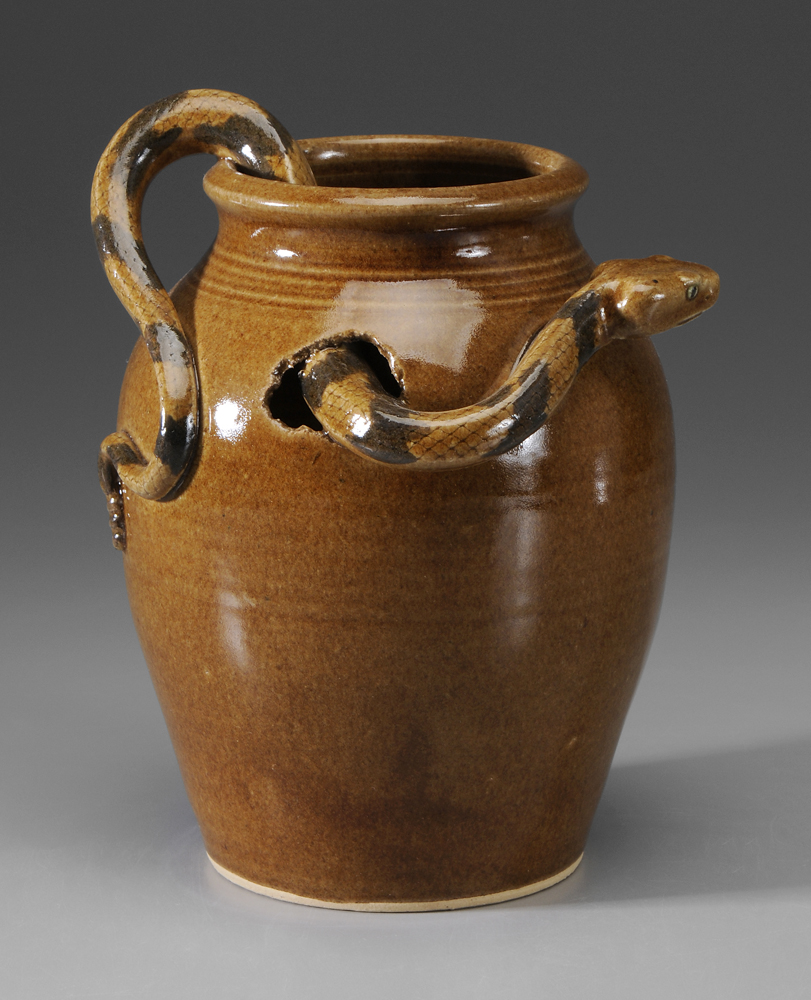 Appraisal: Otis Norris Snake Jar South Carolina contemporary rattlesnake intersecting body