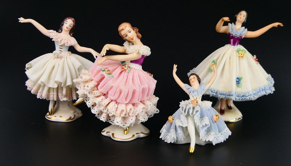 Appraisal: LOT OF SMALL DRESDEN DANCING FIGURINES Tallest being all with