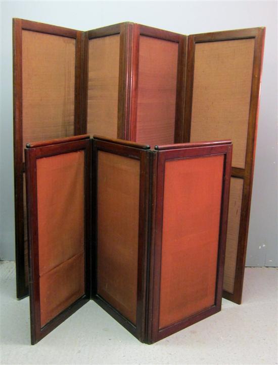 Appraisal: th century mahogany and silk framed four panel screen each