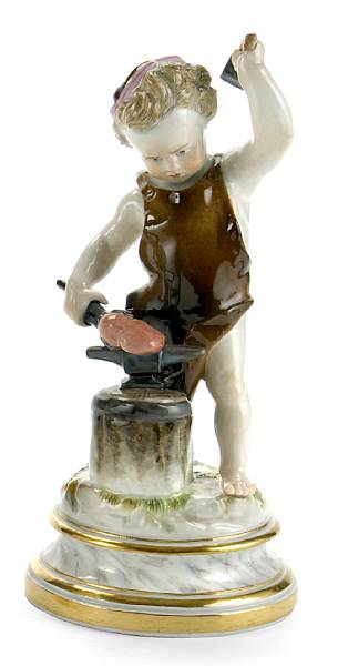 Appraisal: A Meissen porcelain figure of Cupid as a blacksmith late