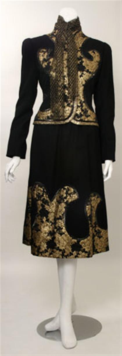 Appraisal: Koos Van Den Akker metallic skirt suit s Black wool