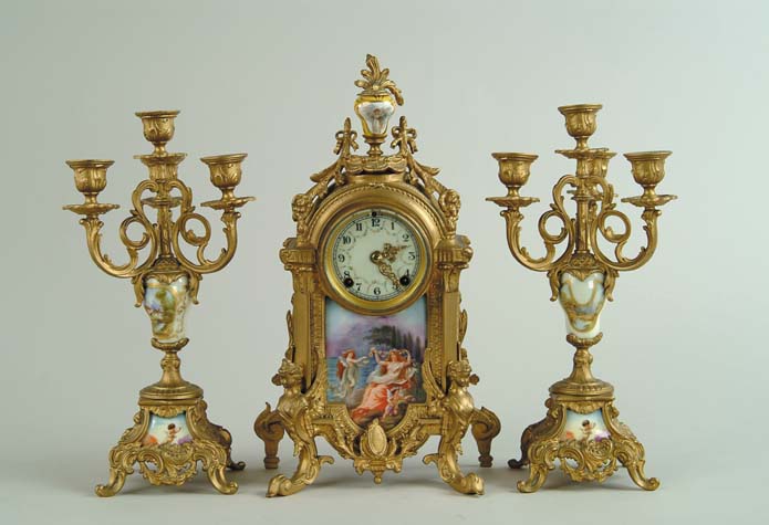 Appraisal: THREE PIECE CLOCK SET BY NEW HAVEN CLOCK CO Central