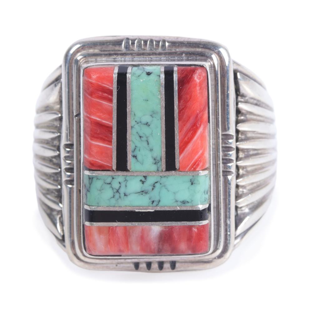 Appraisal: JIM YAZZIE NAVAJO NATIVE AMERICAN STERLING SILVER RING WITH TURQUOISE