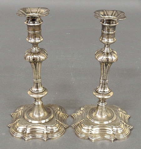 Appraisal: - Pair of English Chippendale silver candlesticks signed James Robinson