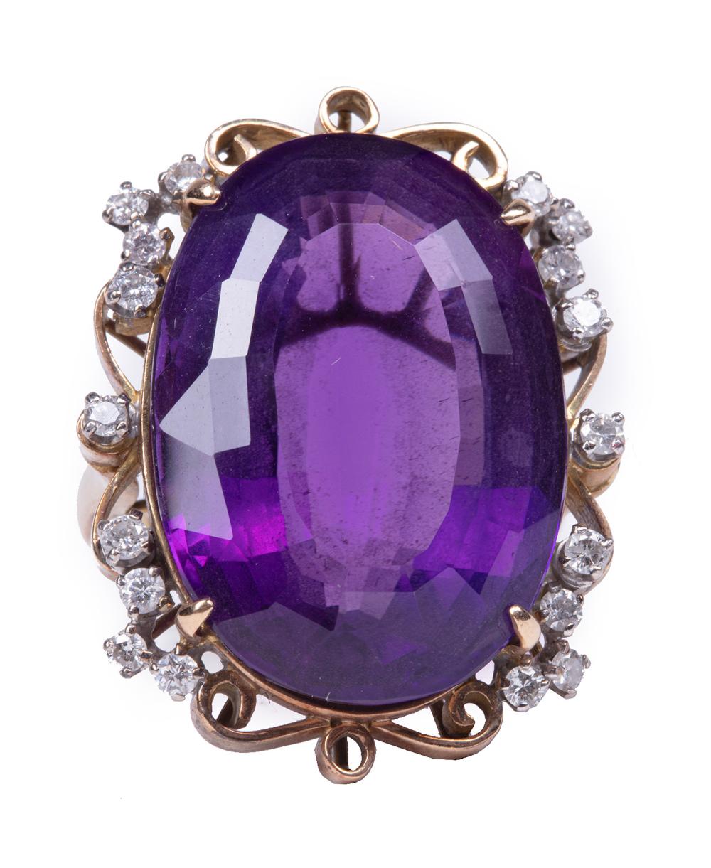 Appraisal: KT YELLOW GOLD AMETHYST AND DIAMOND RING kt Yellow Gold