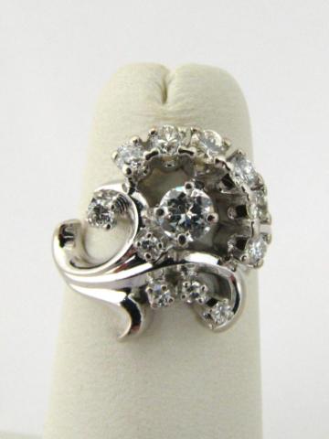 Appraisal: Estate k white gold art nouveau freeform diamond ring containing