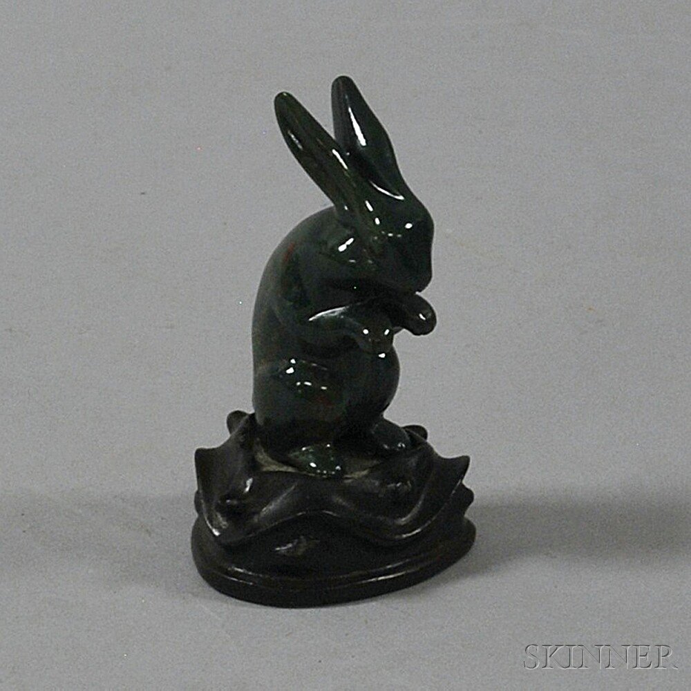 Appraisal: Chinese Hardstone Rabbit Carving th century possibly mossy agate standing