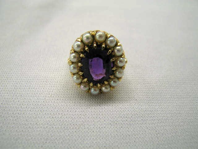 Appraisal: Amethyst Pearl Ring rich oval gem surrounded by pearls in