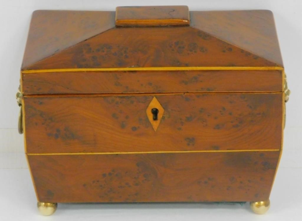 Appraisal: TH CENTURY ENGLISH DOUBLE TEA CADDY sarcophagus form restored Satinwood