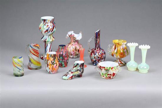 Appraisal: THIRTEEN PIECES OF GLASS End of day style Eight vases