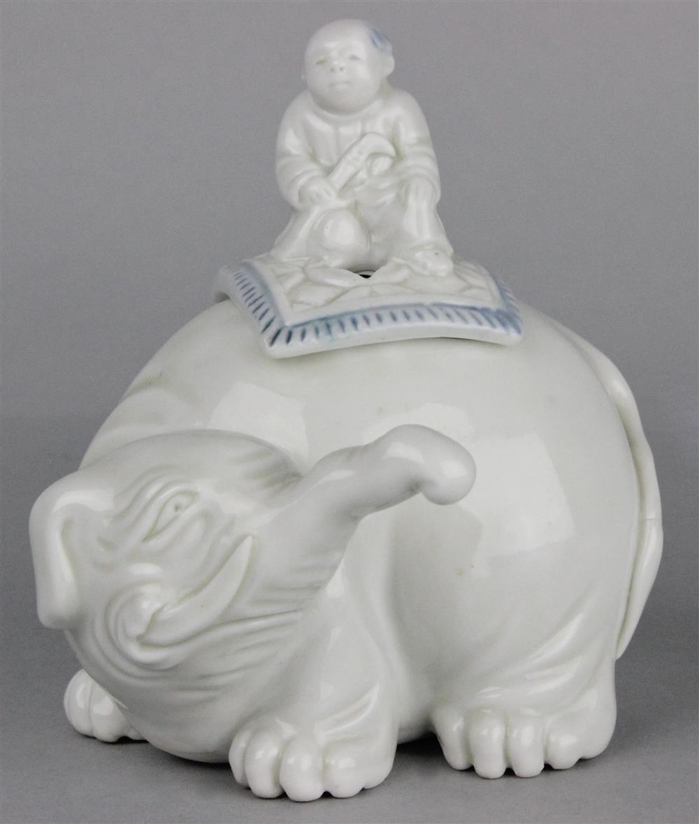 Appraisal: JAPANESE HIRADO ELEPHANT-FORM KORO CENSER finely molded as a wrinkled