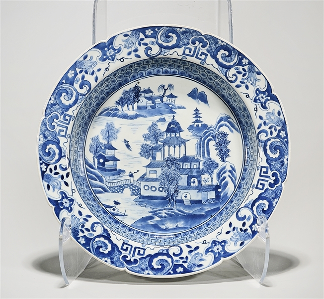 Appraisal: Chinese blue and white porcelain basin depicting landscape with water