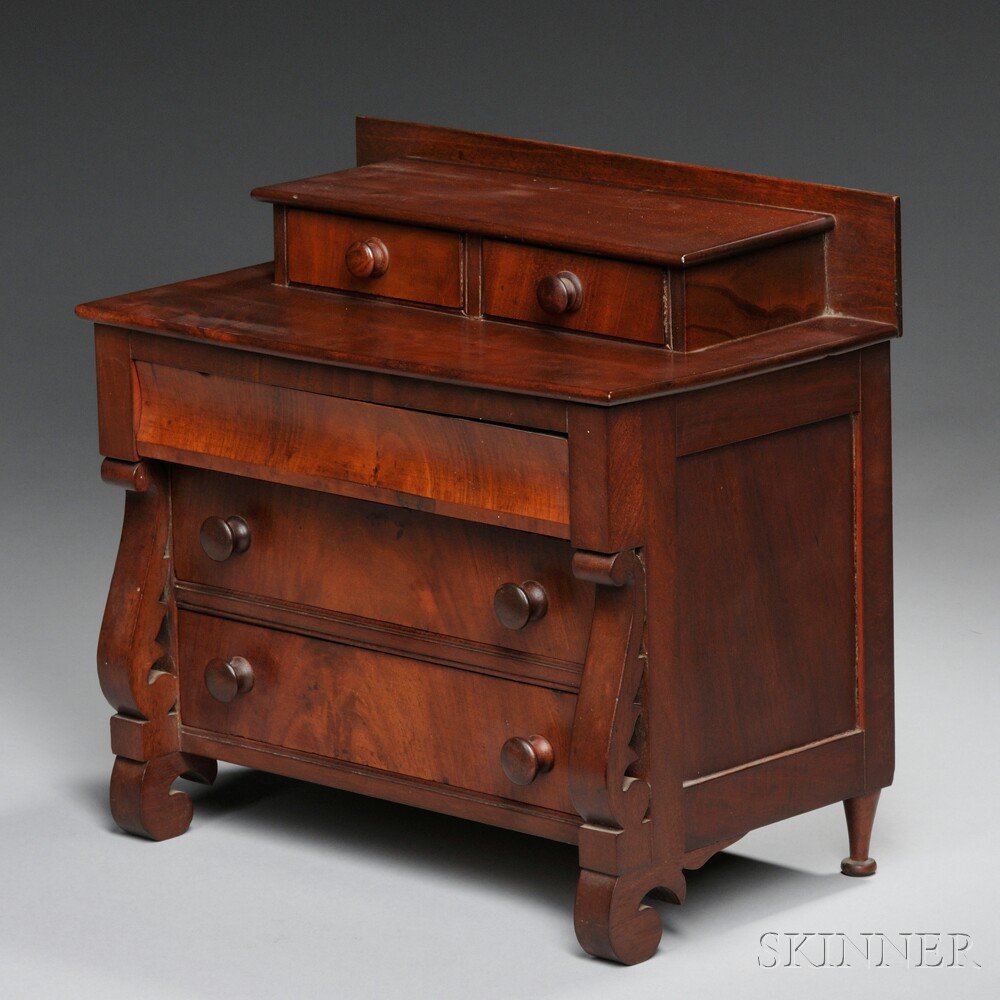 Appraisal: Miniature Classical Mahogany Chest of Drawers with two short drawers