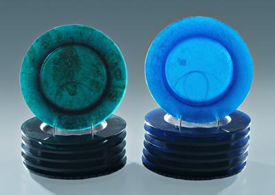 Appraisal: Thirteen cast glass plates six green and seven dark blue