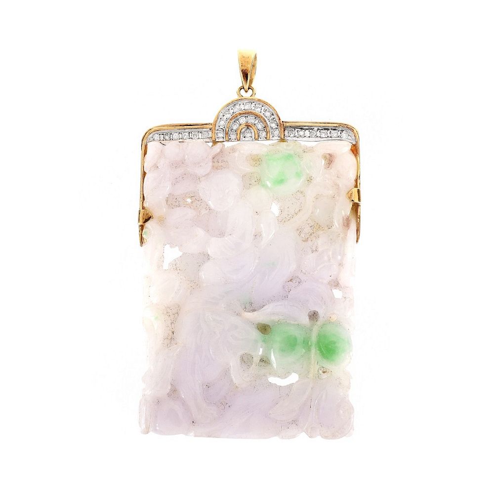 Appraisal: Jade Diamond and K Pendant Vintage Chinese Pierced Carved Lavender