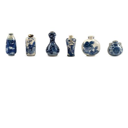 Appraisal: Group of Six Chinese Blue and White Glazed Porcelain Snuff