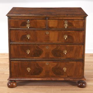 Appraisal: William Mary walnut inlaid chest of drawers William Mary walnut